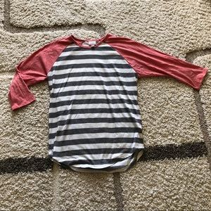 LulaRoe Randy - Grey & white stripes w/pink